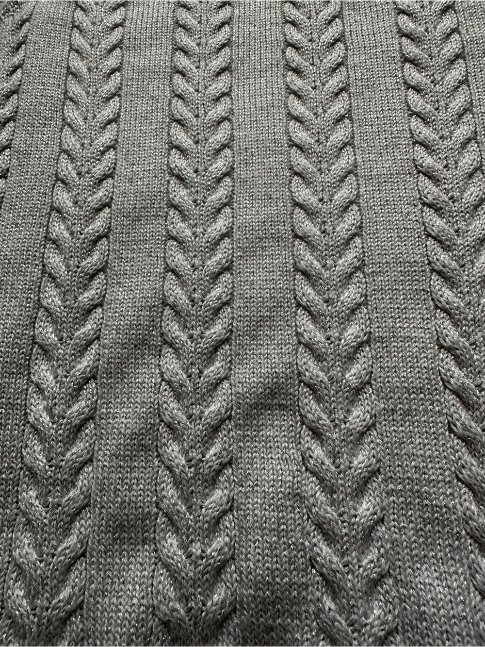 Athleta Silver Metallic Crossroads Cable Knit Merino Blend Sweater XS Soft - Picture 5 of 6